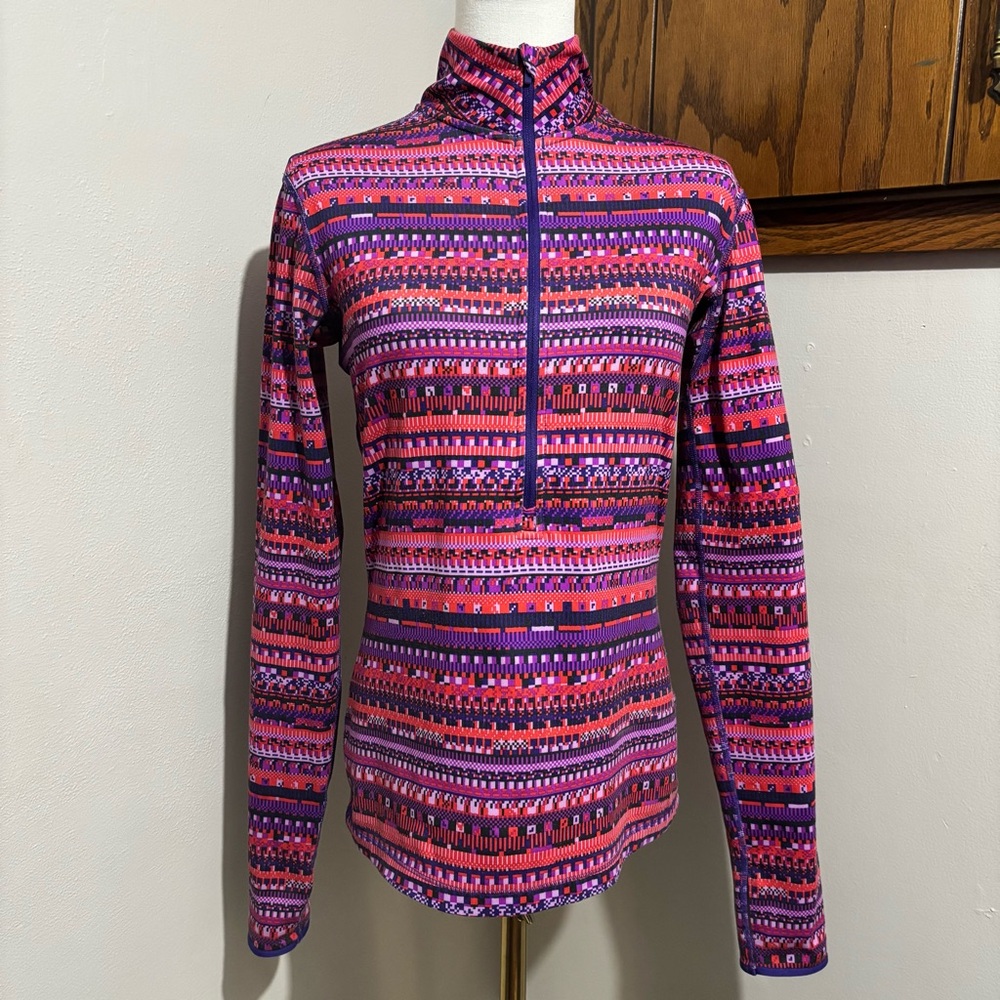 Nike Pro Combat Hyperwarm 1/2 Zip Long Sleeve Running Shirt Pink Purple Size Med